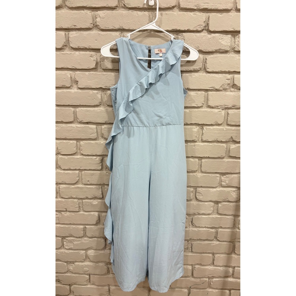 GB Girls Light Blue Ruffle Sleeveless Wide Leg Jumpsuit Size 14